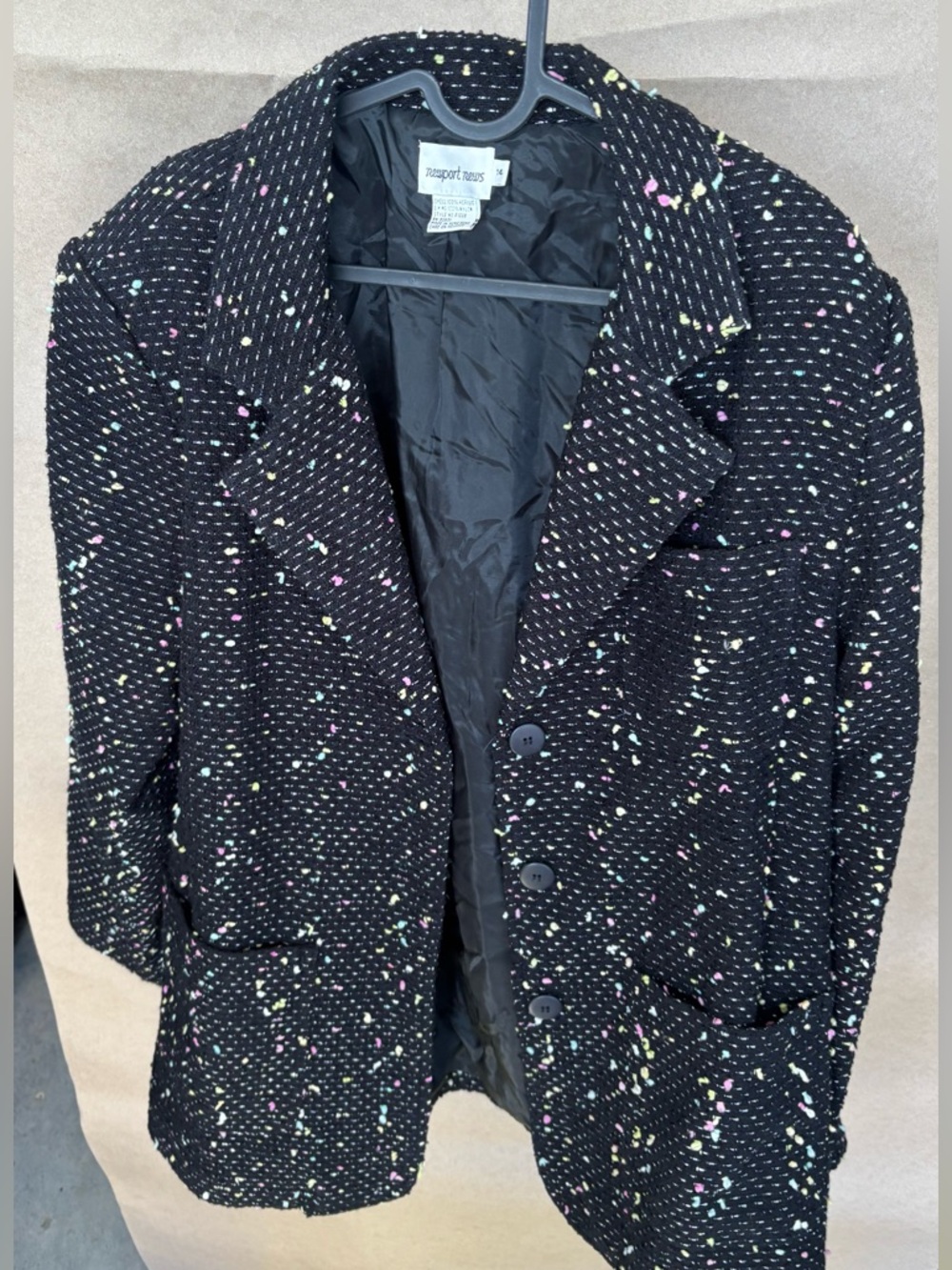 Newport News Black Tweed Blazer with Pastel Speckle
